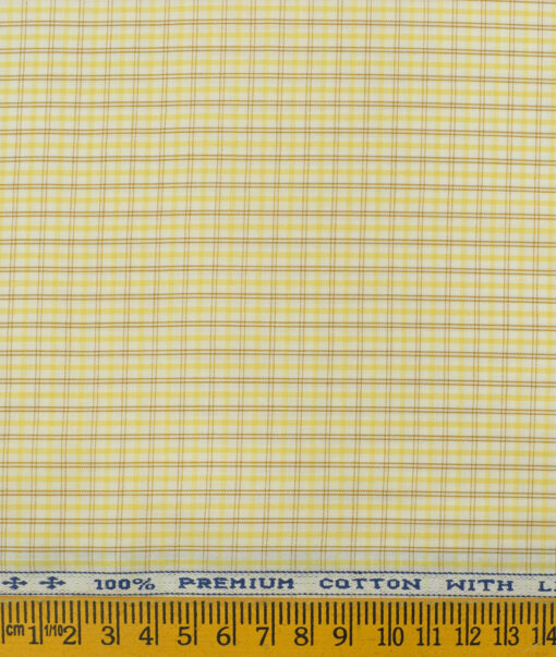 Arvind Men's Pure Cotton Checks 2.25 Meter Unstitched Shirting Fabric (White & Yellow)