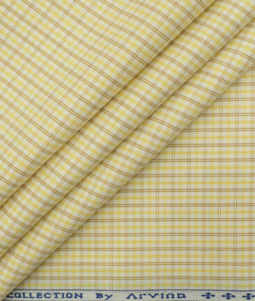 Arvind Men's Pure Cotton Checks 2.25 Meter Unstitched Shirting Fabric (White & Yellow)