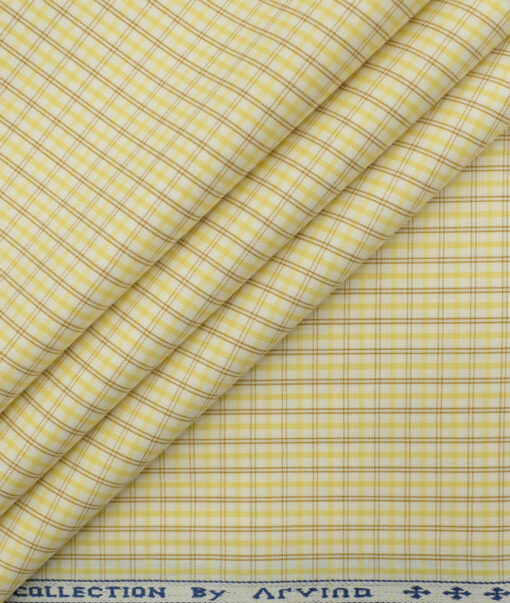 Arvind Men's Pure Cotton Checks 2.25 Meter Unstitched Shirting Fabric (White & Yellow)