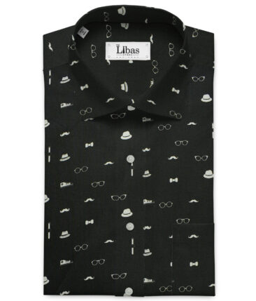 Arvind Men's  Premium Cotton Printed 2.25 Meter Unstitched Shirting Fabric (Black)