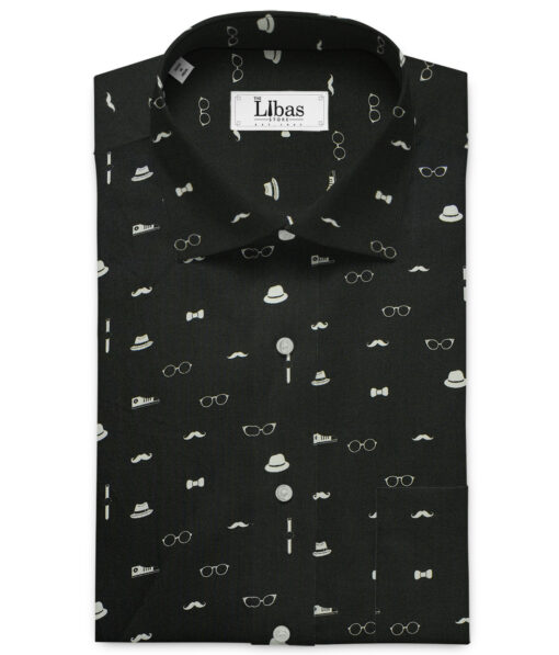 Arvind Men's  Premium Cotton Printed 2.25 Meter Unstitched Shirting Fabric (Black)