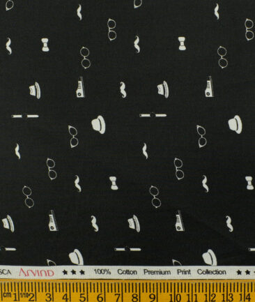 Arvind Men's  Premium Cotton Printed 2.25 Meter Unstitched Shirting Fabric (Black)
