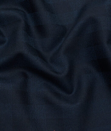 Absoluto Men's Terry Rayon Checks 3.75 Meter Unstitched Suiting Fabric (Dark Blue)