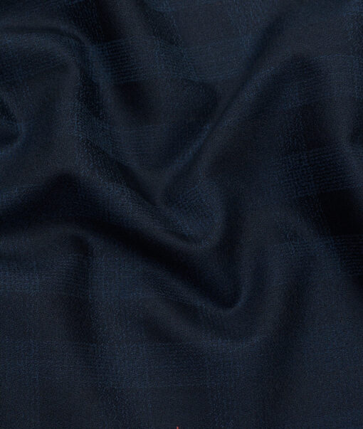 Absoluto Men's Terry Rayon Checks 3.75 Meter Unstitched Suiting Fabric (Dark Blue)