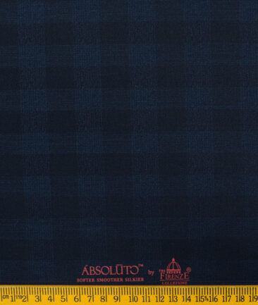 Absoluto Men's Terry Rayon Checks 3.75 Meter Unstitched Suiting Fabric (Dark Blue)