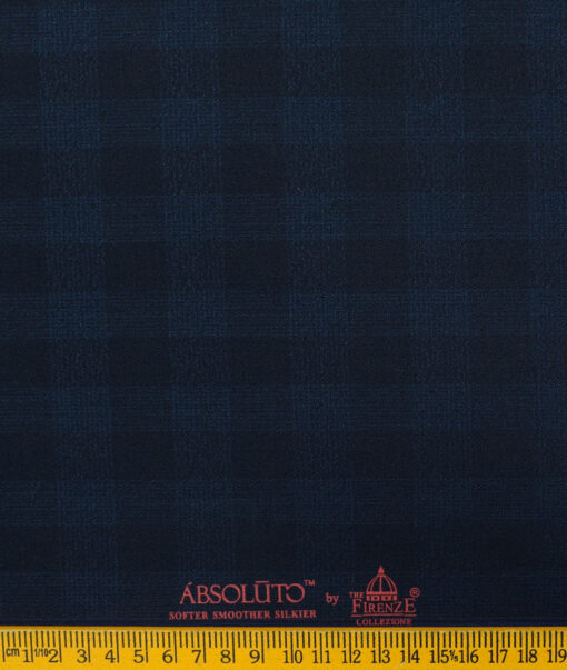 Absoluto Men's Terry Rayon Checks 3.75 Meter Unstitched Suiting Fabric (Dark Blue)