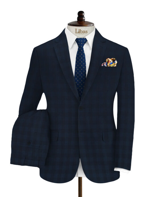 Absoluto Men's Terry Rayon Checks 3.75 Meter Unstitched Suiting Fabric (Dark Blue)