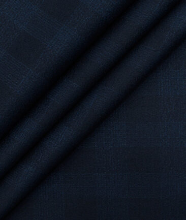 Absoluto Men's Terry Rayon Checks 3.75 Meter Unstitched Suiting Fabric (Dark Blue)