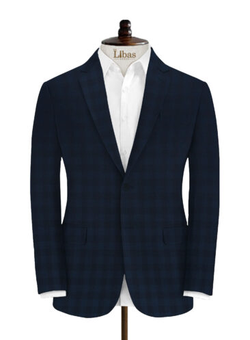 Absoluto Men's Terry Rayon Checks 3.75 Meter Unstitched Suiting Fabric (Dark Blue)