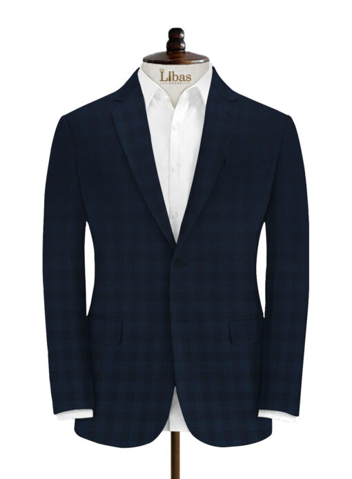 Absoluto Men's Terry Rayon Checks 3.75 Meter Unstitched Suiting Fabric (Dark Blue)