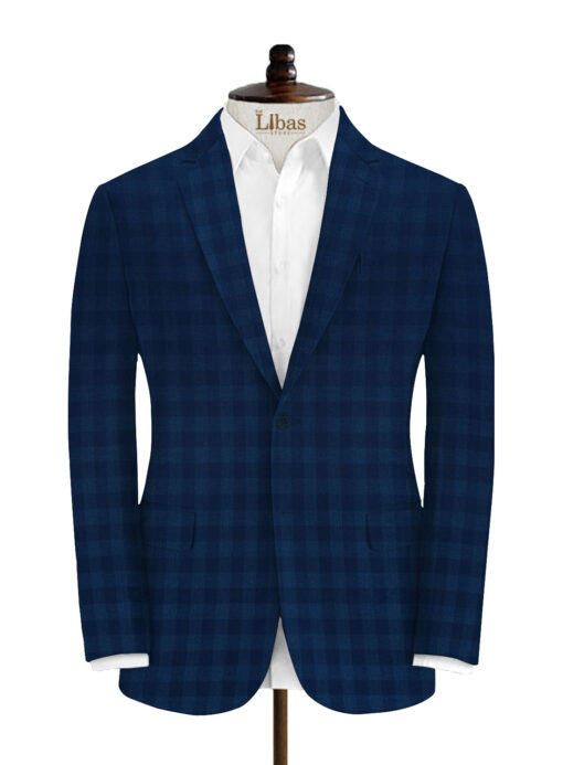 Absoluto Men's Terry Rayon Checks 3.75 Meter Unstitched Suiting Fabric (Royal Blue)
