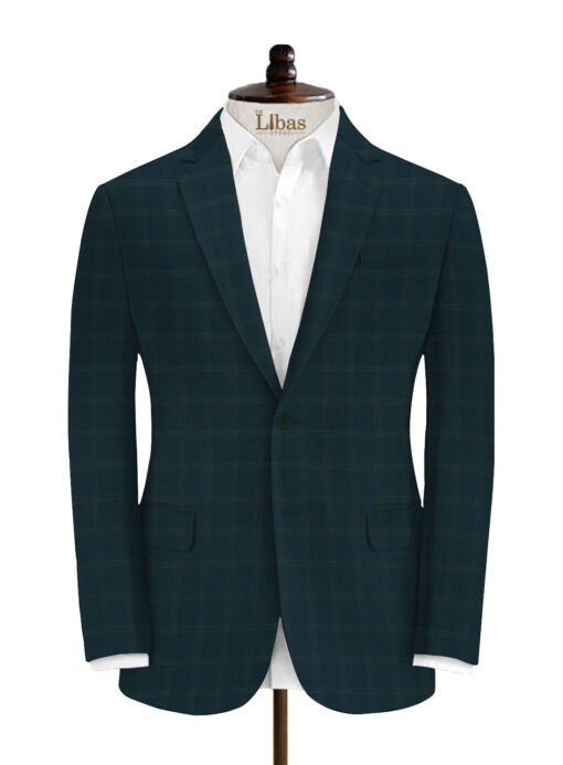 Absoluto Men's Terry Rayon Checks 3.75 Meter Unstitched Suiting Fabric (Sea Green)