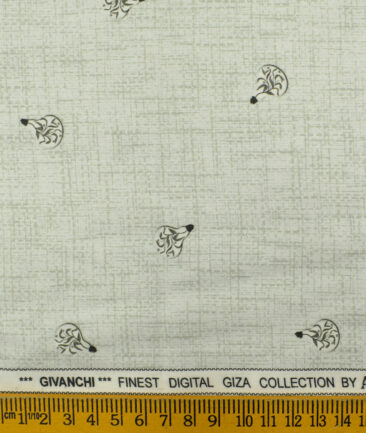 Almonti Men's Giza Cotton Printed 2.25 Meter Unstitched Shirting Fabric (Light Grey)