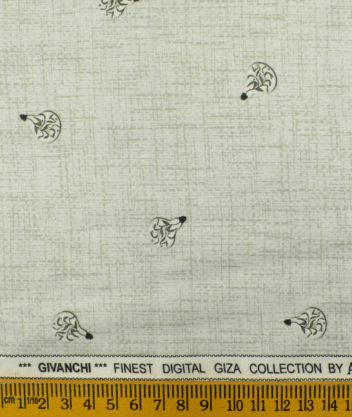 Almonti Men's Giza Cotton Printed 2.25 Meter Unstitched Shirting Fabric (Light Grey)