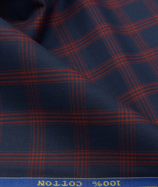 Cadini Men's Pure Cotton Checks 2.25 Meter Unstitched Shirting Fabric (Dark Blue)
