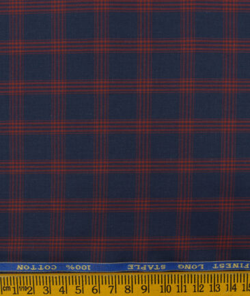 Cadini Men's Pure Cotton Checks 2.25 Meter Unstitched Shirting Fabric (Dark Blue)