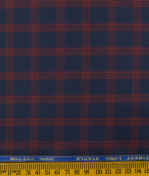 Cadini Men's Pure Cotton Checks 2.25 Meter Unstitched Shirting Fabric (Dark Blue)
