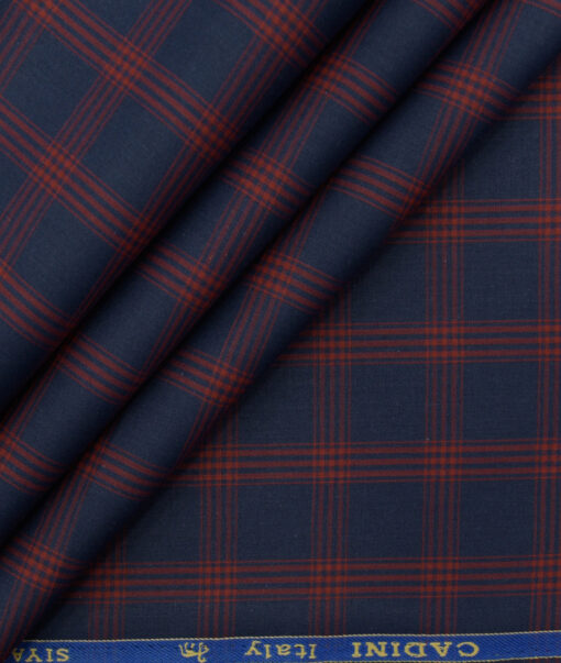Cadini Men's Pure Cotton Checks 2.25 Meter Unstitched Shirting Fabric (Dark Blue)