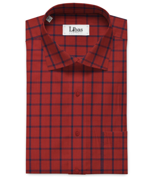 Cadini Men's Pure Cotton Checks 2.25 Meter Unstitched Shirting Fabric (Red)