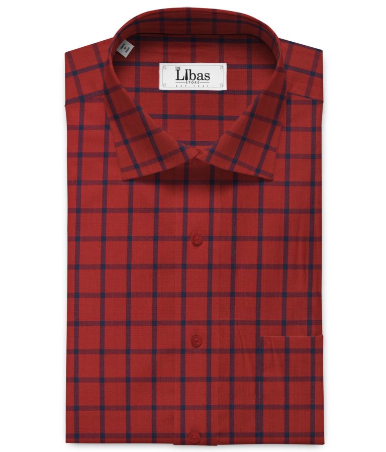 Cadini Men's Pure Cotton Checks 2.25 Meter Unstitched Shirting Fabric (Red)