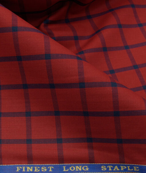 Cadini Men's Pure Cotton Checks 2.25 Meter Unstitched Shirting Fabric (Red)