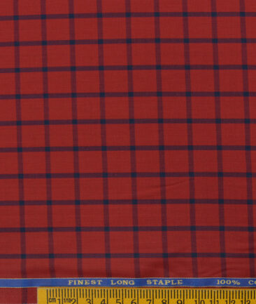 Cadini Men's Pure Cotton Checks 2.25 Meter Unstitched Shirting Fabric (Red)