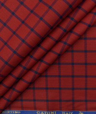 Cadini Men's Pure Cotton Checks 2.25 Meter Unstitched Shirting Fabric (Red)