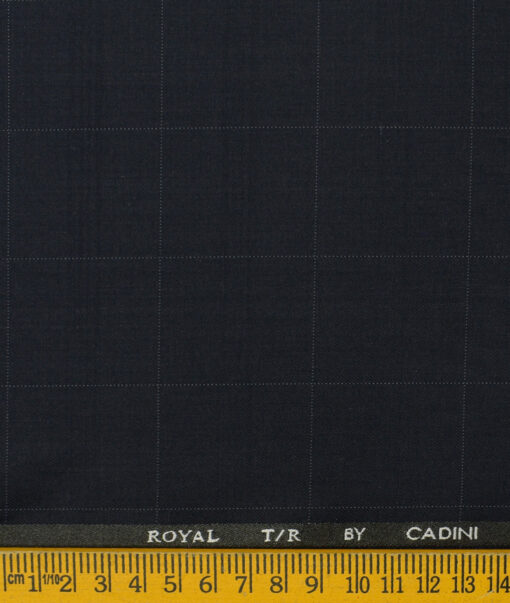 Cadini Men's Terry Rayon Checks 3.75 Meter Unstitched Suiting Fabric (Dark Navy Blue)