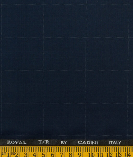 Cadini Men's Terry Rayon Checks 3.75 Meter Unstitched Suiting Fabric (Dark Royal Blue)