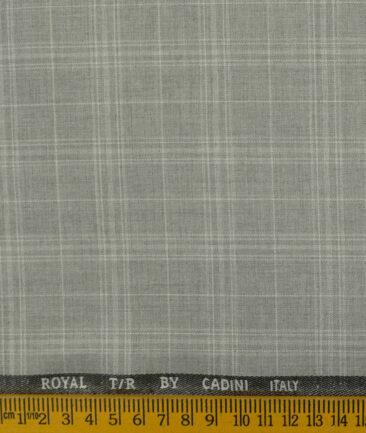 Cadini Men's Terry Rayon Checks 3.75 Meter Unstitched Suiting Fabric (Light Worsted Grey)