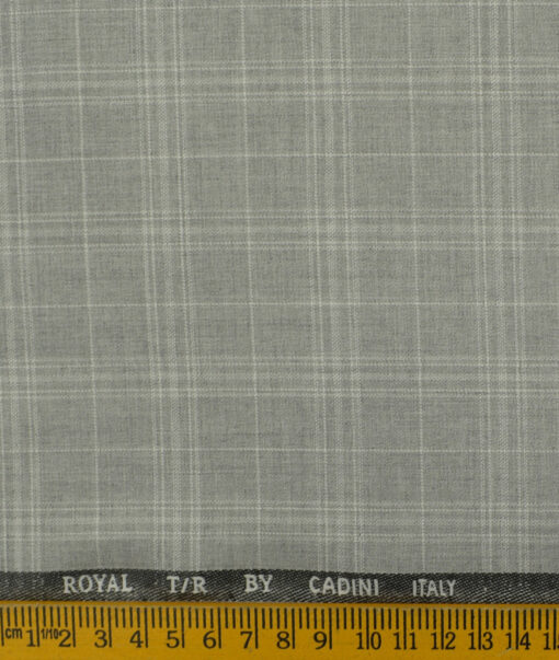 Cadini Men's Terry Rayon Checks 3.75 Meter Unstitched Suiting Fabric (Light Worsted Grey)