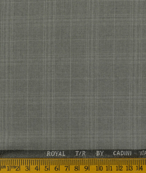 Cadini Men's Terry Rayon Checks 3.75 Meter Unstitched Suiting Fabric (Worsted Grey)