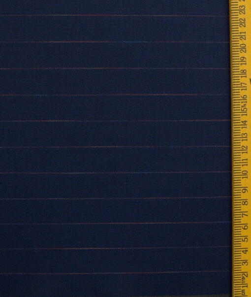 Cadini Men's Terry Rayon Striped 3.75 Meter Unstitched Suiting Fabric (Dark Royal Blue)