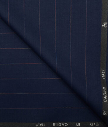 Cadini Men's Terry Rayon Striped 3.75 Meter Unstitched Suiting Fabric (Dark Royal Blue)