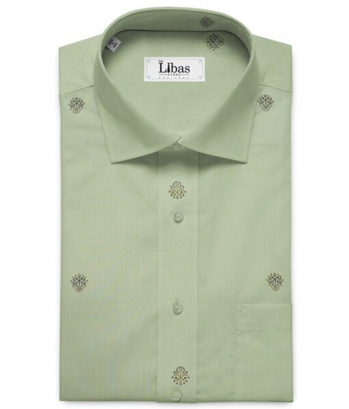 Donzito Men's Cotton Printed 2.25 Meter Unstitched Shirting Fabric (Olive Green)