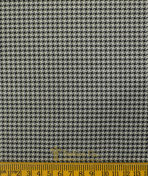 Fashion Flair Men's Terry Rayon Houndstooth 3.75 Meter Unstitched Suiting Fabric (White & Black)