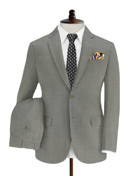 Fashion Flair Men's Terry Rayon Houndstooth 3.75 Meter Unstitched Suiting Fabric (White & Black)