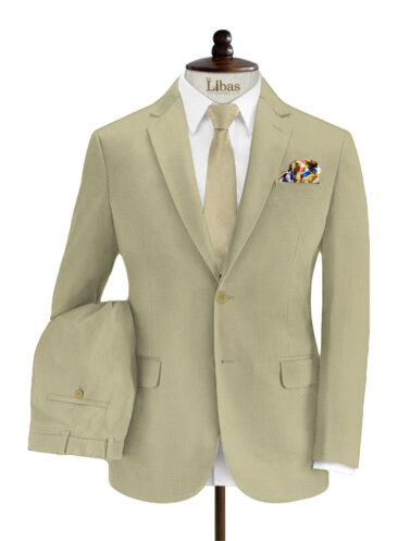 Italian Channel Men's Terry Rayon Structured 3.75 Meter Unstitched Suiting Fabric (Beige)