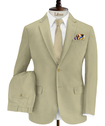 Italian Channel Men's Terry Rayon Structured 3.75 Meter Unstitched Suiting Fabric (Beige)