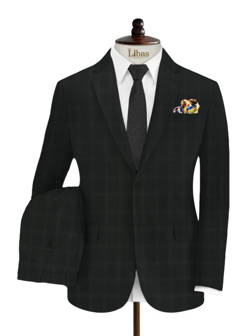 Italian Channel Men's Terry Rayon Checks 3.75 Meter Unstitched Suiting Fabric (Black)