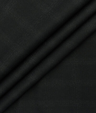 Italian Channel Men's Terry Rayon Checks 3.75 Meter Unstitched Suiting Fabric (Black)