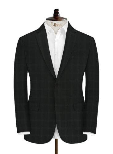 Italian Channel Men's Terry Rayon Checks 3.75 Meter Unstitched Suiting Fabric (Black)