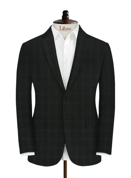 Italian Channel Men's Terry Rayon Checks 3.75 Meter Unstitched Suiting Fabric (Black)