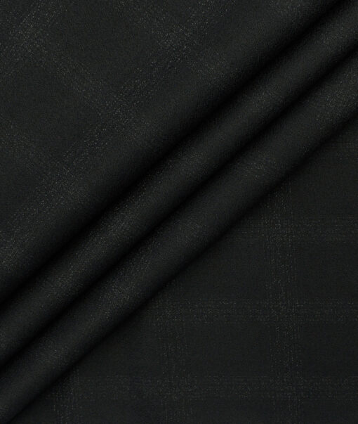 Italian Channel Men's Terry Rayon Checks 3.75 Meter Unstitched Suiting Fabric (Black)