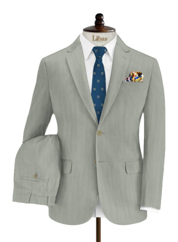 Italian Channel Men's Terry Rayon Structured 3.75 Meter Unstitched Suiting Fabric (Light Grey)
