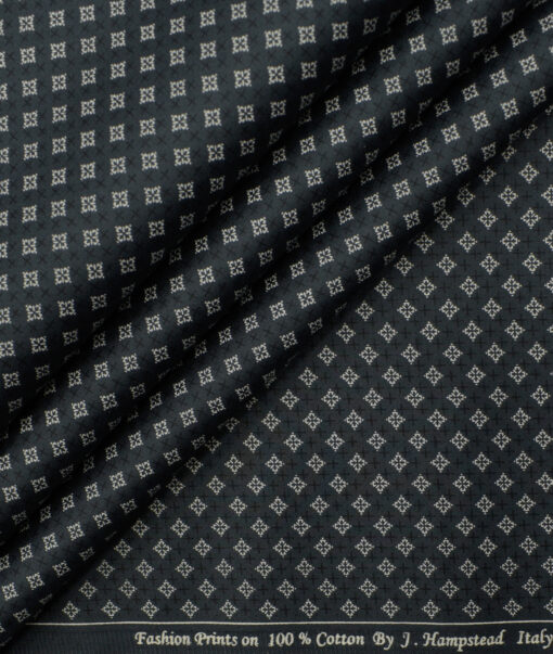 J.Hampstead Men's  Cotton Printed 2.25 Meter Unstitched Shirting Fabric (Blackish Grey)
