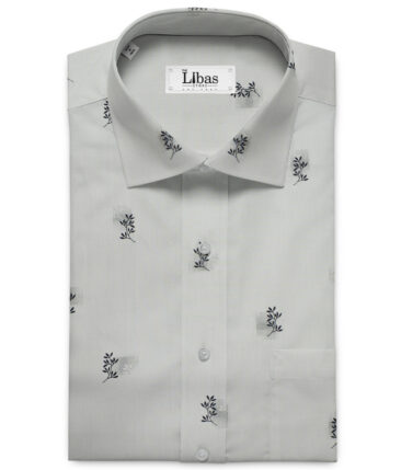 J.Hampstead Men's Cotton Printed 2.25 Meter Unstitched Shirting Fabric (Light Grey)