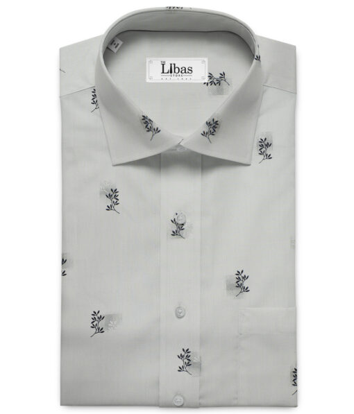 J.Hampstead Men's Cotton Printed 2.25 Meter Unstitched Shirting Fabric (Light Grey)