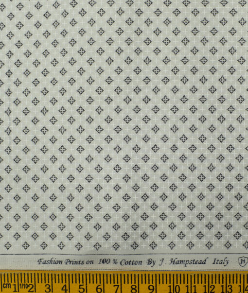 J.Hampstead Men's Cotton Printed 2.25 Meter Unstitched Shirting Fabric (Light Grey)