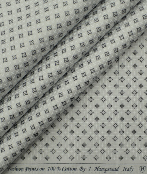 J.Hampstead Men's Cotton Printed 2.25 Meter Unstitched Shirting Fabric (Light Grey)